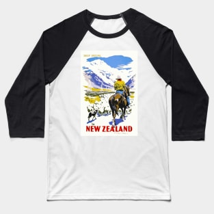 New Zealand Sheep Droving Vintage Poster 1930s Baseball T-Shirt